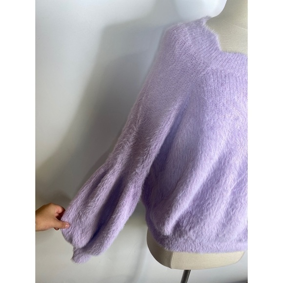 Lucy Paris Fuzzy Wavy Neckline Balloon Sleeves Sweater - Picture 3 of 10